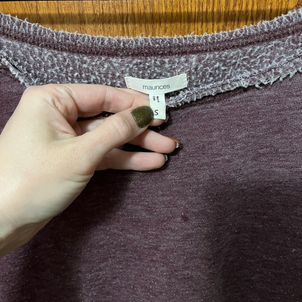 Maurices Purple Distressed Crewneck Sweatshirt